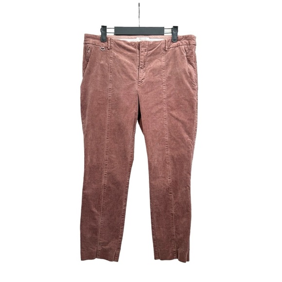 Anthropologie The Essential Rose Pink Velvet Slim Trousers Crop Pants Size 12 - Picture 1 of 10